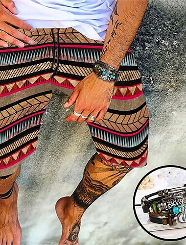  Herren Passende Sets Grün und Gelb Shorts Kurze Hosen Sommer-Shorts Strandshorts Kurze Hosen Sets Täglich Urlaub Böhmische Kordelzug Elastische Taille Polyester Sommer