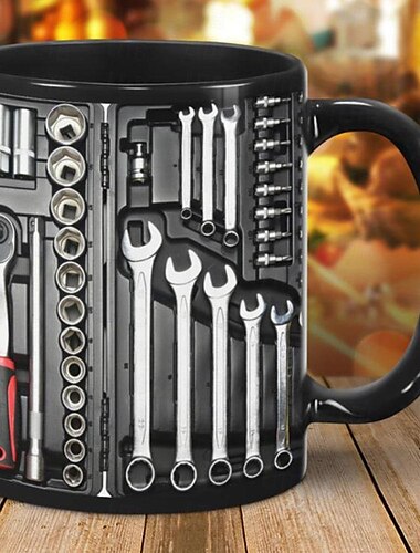  Mechaniker-Werkzeugkasten-Set mit 3D-Druck, Kaffeetasse aus Keramik, Tasse mit Mechaniker-Werkzeugkasten-Aufdruck, Geschenke für Männer