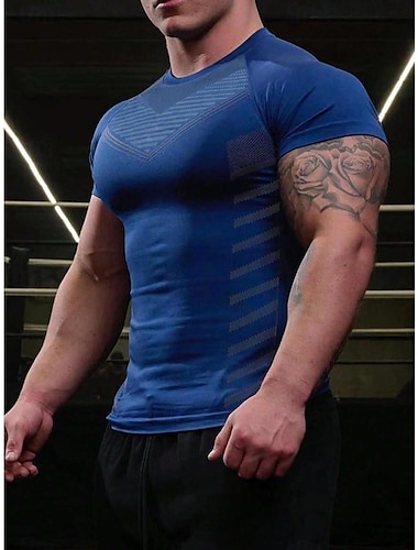  Homens Tops de fitness Camiseta esportiva Gola Redonda Manga Curta Esporte Casual / Diário Ginásio Secagem Rápida Respirável Macia Bloco de cor Preto Amarelo Roupas Esportivas Moda Básico