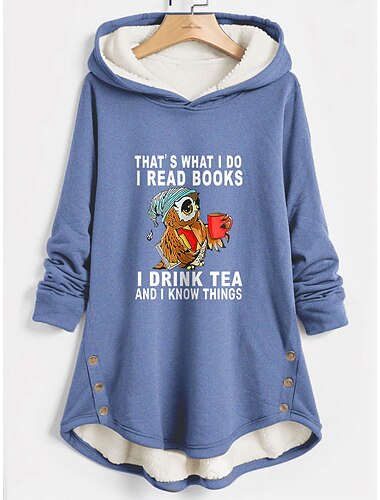  Felpa con cappuccio da donna felpa foderata in pile pigiama caldo felpa Sherpa grafica con lettere casual sport stampa a bottoni calda morbida confort felpa con cappuccio maniche lunghe top