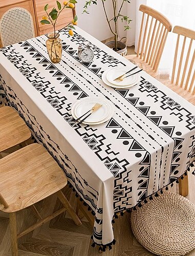  Tischdecke mit böhmischem geometrischem Muster, Baumwolle und Leinen, wasserfest, waschfrei, Tischdecke für Frühlingsausflüge, Camping, Picknick-Matte, Abdecktuch