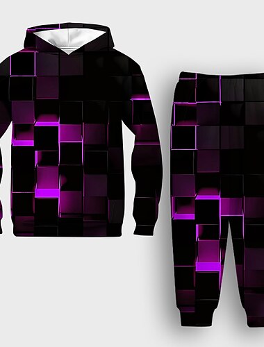  Unisex 3D Geometrisch Steigungsrampe Set aus Kapuzenpullover und Jogginghose Kleidungsset Langarm Sommer Frühling Herbst Sport Komfort kinderkleidung 3-12 Jahre 4-13 Jahre Outdoor Urlaub Lockere