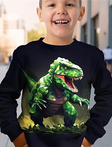  St. Patrick Jungen 3D Dinosaurier Pullover Langarm 3D-Druck Frühling Herbst Modisch Strassenmode Cool kinderkleidung 3-12 Jahre 4-12 Jahre Rundhalsausschnitt Outdoor Casual Täglich Regular Fit