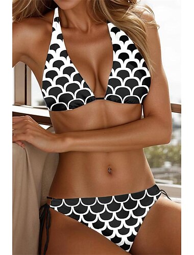  Damen-Badeanzüge Bikini 2-teilig Badeanzug 2-teilig Druck Urlaub Strandmode Grafische Ärmellose Badeanzüge