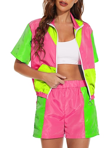  Jaren '80 Hiphop Street Style Outfits Jack Korte broek Schijf Kleurenblok Voor heren Dames Maskerade Feest Dagelijks gebruik Casual / Dagelijks Volwassenen Jas Broeken Zomer