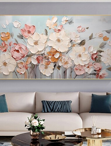  håndlaget originalt blomsteroljemaleri på lerret veggkunstdekor abstrakt minimalistisk blomstermaleri for hjemmeinnredning med strukket ramme/uten indre rammemaling