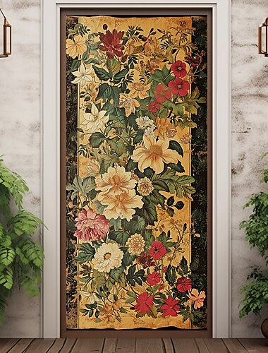  Illustration florale Türabdeckungen, Türteppich, Türvorhang, Dekoration, Hintergrund, Türbanner für Haustür, Bauernhaus, Urlaub, Party, Dekorationszubehör