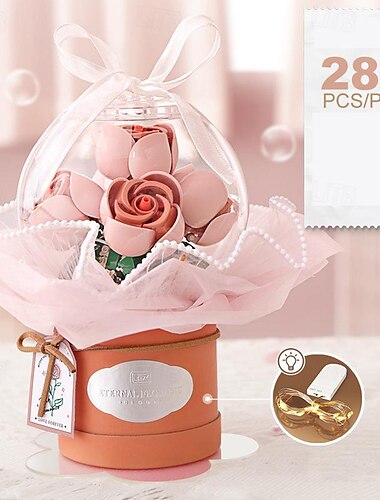  bouquet de simulation de petites particules assemblé avec des blocs de construction pour offrir à sa petite amie et à son meilleur ami un cadeau créatif pour la Saint-Valentin