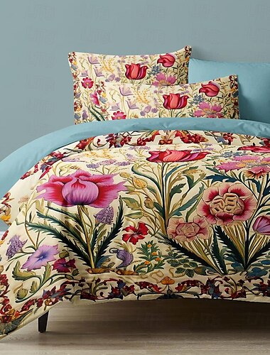  l.t.home 100 % bomull satäng påslakanset vändbart premium 300 trådantal blommigt elitbäddset queen king size