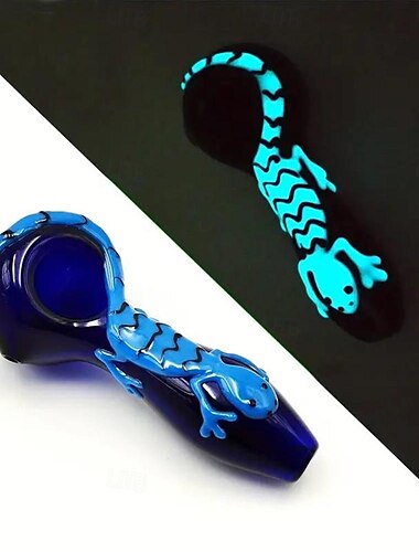  Pipa de vidrio hecha a mano para fumar, pipa de vidrio gecko azul que brilla en la oscuridad, accesorios para fumar, 1 ud.