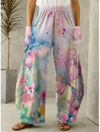  Damen Breites Bein Chinesisch Chino Hosen Hose Aktiv Modisch In voller Länge Hoher Taillenbund Bühnenlicht vielfarbig Tasche Bedruckt Hoher Schnitt Atmungsaktiv Draussen Komfortabel Mikro-elastisch