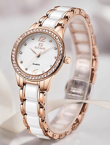  Ny Seno Tatsuno merke morsdagsgave kvinners klokker dekorativ keramisk flis solid stålarmbånd kvartsur moteriktig og elegant armbåndsur