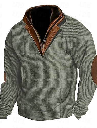  Hombre Sudadera Albaricoque Azul Marino Marrón Café Verde claro Cuello Mao Bloque de color Retazos Deporte Diario Festivos Pana Vintage Ropa de calle Básico Otoño invierno Ropa Sudaderas con capucha