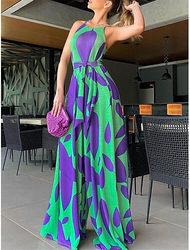 Combinaison Femme Imprimer Taille haute Floral Dos nu Vêtement de rue Plein Air du quotidien Standard Sans Manches Rouge S Eté