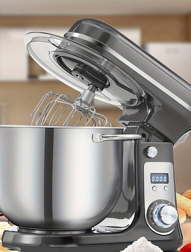  Küchen-Elektro-Standmixer, 6-Gang-Kippkopf-Lebensmittelmixer mit 6,5-qt-Edelstahlschüssel, Knethaken, Flachrührer, Spritzschutzabdeckung