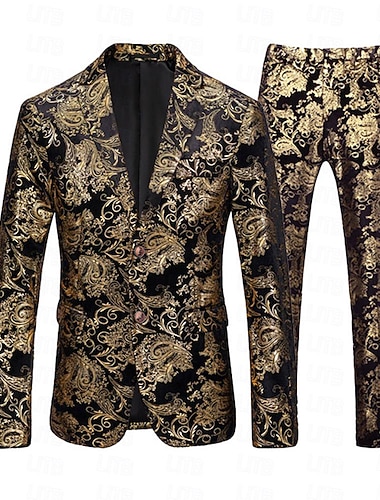  Rétro Vintage Années 1980 Smoking Costumes & Blazers Blazer à Col Revers Garçons d'Honneur Jacquard Col Rabattu Déguisement Homme Mascarade Club Mariage Halloween Adulte Manteau Pantalon