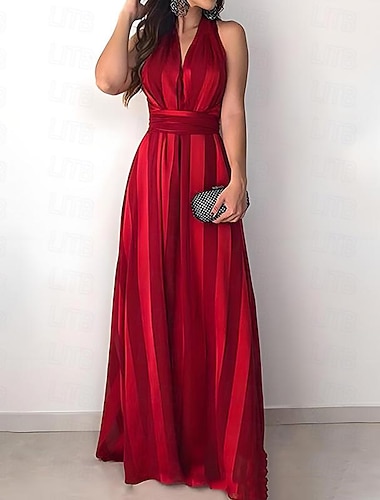  wieczorowa sukienka damska halter bez rękawów elegancka spódnica zwiewna czerwona długość do ziemi gala ślub bal impreza dopasowana i rozkloszowana sylwetka klasyczny ponadczasowy styl wysokiej