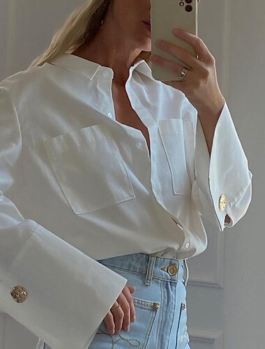  Retro Vintage 1980er Bluse / Hemd Einfarbig Umlegekragen Damen Alltagstauglich Junggesellinnenabschiedsparty Erwachsene Blusen Frühling
