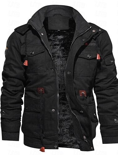  Herren Bomberjacke Winterjacke Winter Standard Einfarbig Kordelzug Basic Täglich Fleece-Futter Warm Armeegrün Khaki Schwarz