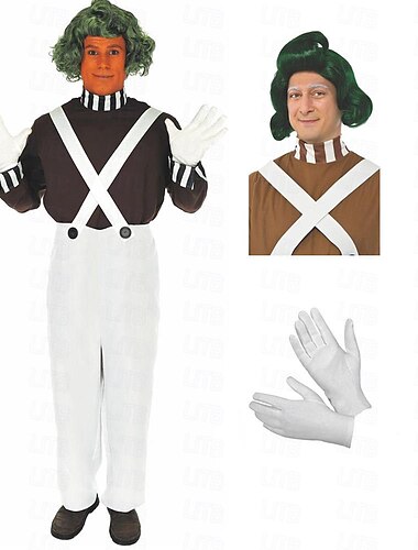  Charlie and the Chocolate Factory Wonka Oompa Loompa Cosplay Costume Men's Women's Movie Cosplay Cosplay White 1 Top Pants Gloves Halloween Carnival Masquerade Polyester With Costume Wig
