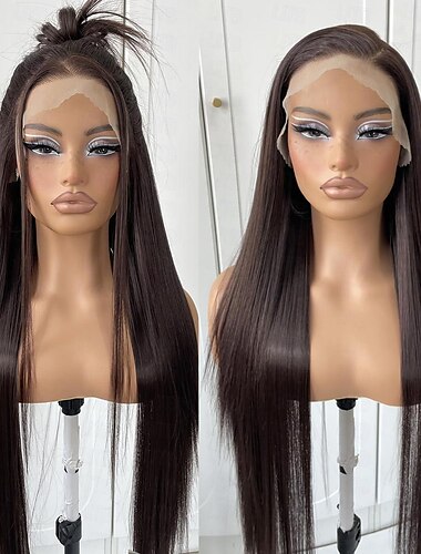  13x6 Synthetic Lace Front Wig Brown Long Straight Deep Part Lace Front Wigs for Women Natural Hairline Lace Wig Daily Wigs