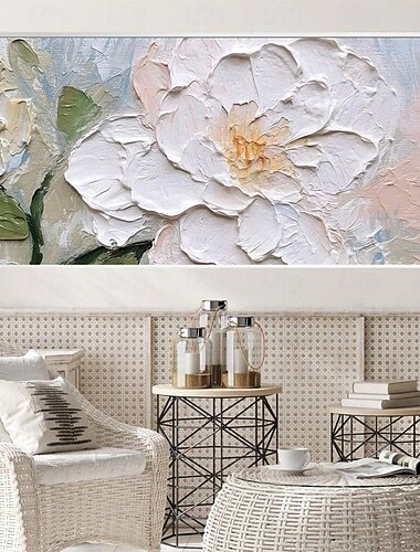  pictura 3d cu flori pictate manual cu textura in ulei arta murala abstract flori de aur roz pictura pe panza pictura florala decor de perete pentru living arta peretelui decor de primavara