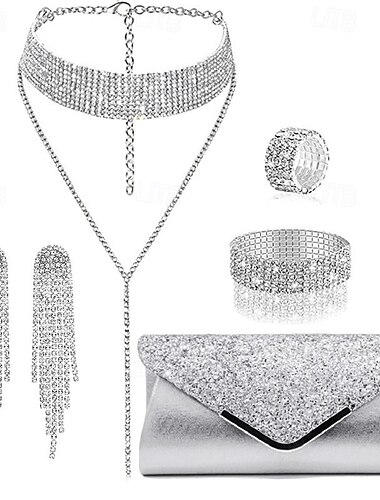  sprankelende en elegante prachtige set oorbellen armbanden kettingen lichte luxe kwaliteit set diner- en avondjurk tas brief envelop