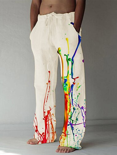  Voor heren Grafische prints graffiti Linnen broek Broek Zomerbroek Medium Taille Modieus Streetwear Casual Dagelijks Trekkoord Elastische taille Voorvak Lente zomer 3D-afdrukken Lichtkaki Zwart Wit