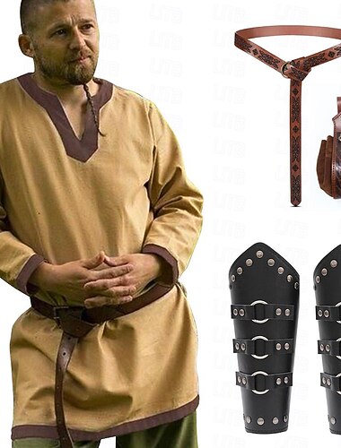  Retro Vintage Medieval Renascentista Blusa / Camisa Armas e Armaduras Cinto Pirata Guerreiro Cavalheiro Côr Sólida Fantasia Homens Viking Fantasia Dia Das Bruxas Carnaval Baile de Máscaras dia das