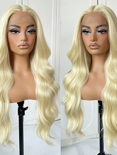  613 Glueless HD Lace Front Wig Pre Plucked Blonde Transparent Lace Frontal Wig Synthetic Long Body Wave Lace Front Wig With Natural Hairline