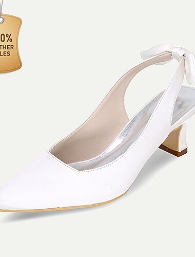  Dame bryllup sko Store størrelser Brudesko Sløyfe Slingback-hæl Spisstå minimalisme Sateng Elastisk bånd Svart Hvit Krystall