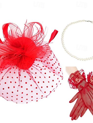  Retro Vintage 1950er 1920er Kopfschmuck Partykostüm Fascinator-Hut Hut Damen Maskerade Urlaub Veranstaltung / Fest Date Erwachsene Handschuhe Halskette Hut Ganzjahres