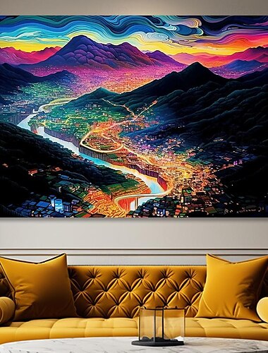  Landschafts-Wandkunst-Leinwand, Stadtlichter bei Nacht, Drucke und Poster, Bilder, dekorative Stoffmalerei für Wohnzimmer, Bilder ohne Rahmen