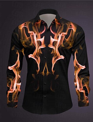  Herren Geometrische Muster Feuer Hemd Knopfhemd Langarm Abstrakt Subkulturell Freizeitskleidung Ausgehen Frühling Umlegekragen Bedruckt Button-Down Dunkelrot Gelb Rosa Königliches Blau Blau