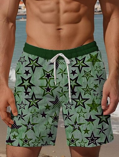  Herren Stern Nationalflagge Badehosen Badeshorts Boardshorts Mittlere Taille Urlaub Hawaiianisch Resort-Stil Urlaub Ferien Strand Kordelzug mit Mesh-Futter Elastischer Bund Designer Bekleidung