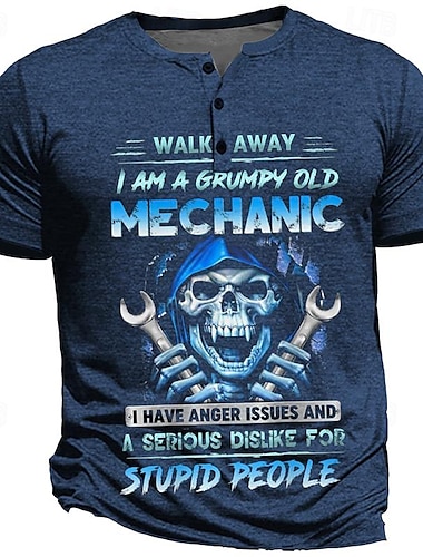  Voor heren Nors Doodskoppen T-shirt Henley-shirt Korte mouw 3D-afdrukken Punk-gotiek Subcultuur Straat Feestdagen Uitgaan Lente zomer Leger Groen Donkerblauw Donkergrijs Henley Henley-T-shirt