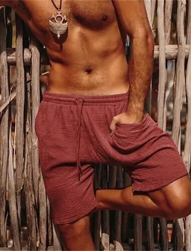  Herren Shorts Kurze Hosen Leinenshorts Kurze Hosen Sommer-Shorts Strandshorts Kurze Hosen Seersucker-Shorts Kordelzug Elastische Taille Gerade geschnitten Glatt Komfort Atmungsaktiv Kurz Casual