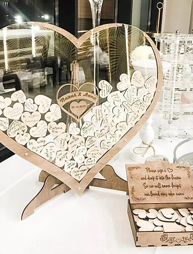  Livre d'or de mariage en forme de cœur, décoration 60/80 cœurs rustiques, boîte de dépôt en bois 3d pour mariage, boîte x9e3, livre d'or en forme de cœur