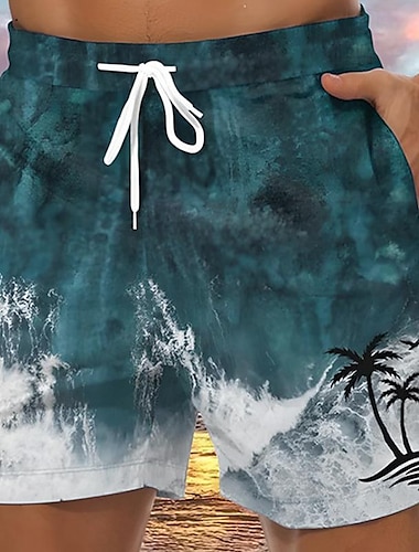  kaltevuus palmu miesten lomakeskus 3D-painetut lautashortsit uimahousut joustava vyötärö kiristysnyöri verkkovuorella aloha havaijilaistyylinen lomaranta s to 3xl