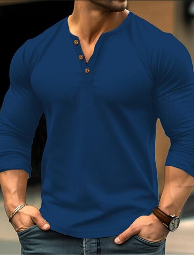  Herren Henley Shirt T-Shirt langarmshirt Glatt Henley Strasse Urlaub Langarm Vintage-Stil Bekleidung Modisch Designer Basic