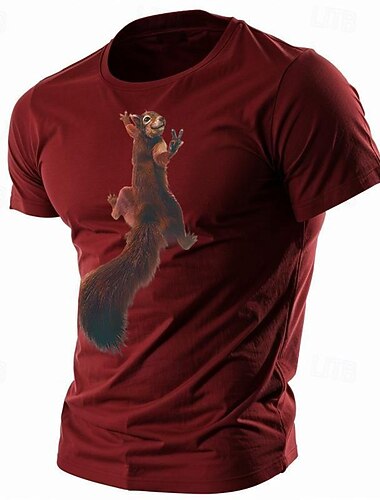  Herren Graphic Tier Eichhörnchen T Shirt Tee Lustige T-Shirts T-Shirt Kurzarm Hemd Rundhalsausschnitt Täglich Festtage 3D-Druck Schwarz Weiß Wein Armeegrün Bedruckt Bekleidung Strassenmode