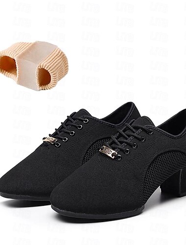  Lateinschuhe und Zehentrenner für Damen, Set zum Üben, Trainieren, Tanzschuhe, Line Dance, Performance, Party, Üben, Schnürung, Oxford, dicker Absatz, Schnürung, Knöchelriemen, Erwachsene, Schwarz, Rot