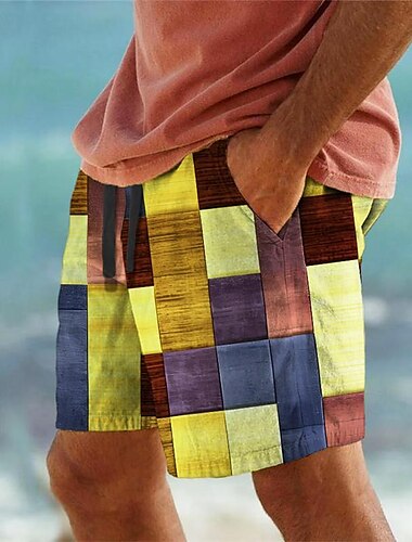  Hombre Bloque de color Cuadros A Cuadros Retazos Boxers de Natación Pantalones de Natación Pantalones de Surf Media cintura Vacaciones Hawaiano Estilo centro turístico Vacaciones Festivos Playa