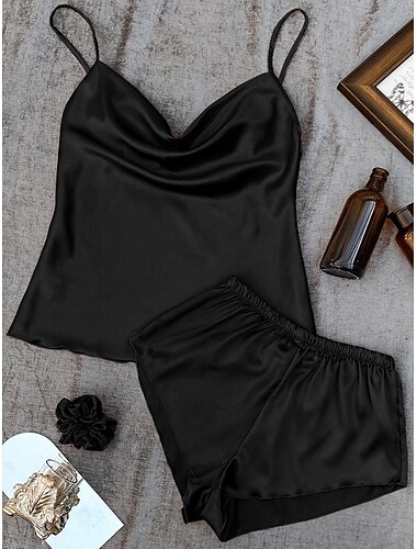  Ensemble de pyjama pour femme 3 pièces couleur pure amoureux de la mode confort maison lit quotidien satin soie bretelles respirantes haut à bretelles sans manches short dos nu taille élastique été