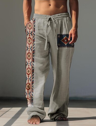  Per uomo Tribale Rombi Pantaloni casual Pantaloni Pantaloni Larghi Misura del girovita medio Vintage All'aperto Abbigliamento casual alla moda Abbigliamento quotidiano Autunno & Inverno Verde Cachi