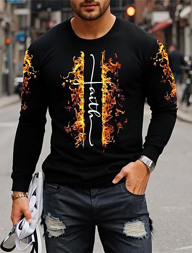 Herre Grafisk Flamme Tro T-shirt Langærmet T-shirt 3D-udskrivning Rund hals Skjorte Mode Designer Afslappet Sport & Udendørs Ferie I-byen-tøj Blå Lilla Orange Forår & Vinter Tøj S M L XL 2XL 3XL