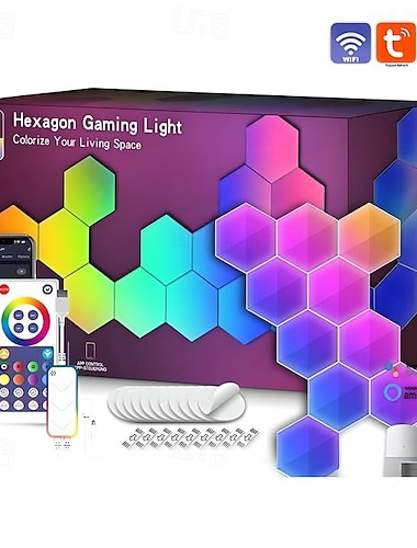  מאורות LED חכמים בצורת הקסגון תאורת LED משחקים עם שלט רחוק מהאפליקציה סנכרון מוסיקה RGBIC לפאנלים לקישוט חדרי משחק חדר שינה סלון