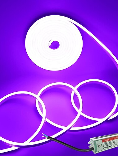  شريط ضوء LED نيون مرن مقاوم للماء مع طاقة 12V سلك سيليكون خارجي 5 م 16.4 قدم 600 SMD شريط ضوء مائي مناسب لبار التوقيع المنزل المطبخ غرفة النوم زينة الحفلات