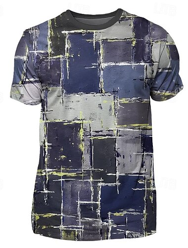  בגדי ריקוד גברים גראפי קולור בלוק חולצה קצרה שרוולים קצרים חולצה קצרה הדפסת תלת מימד צווארון עגול קצר חולצה מעצב יום יומי תת-תרבות ספורט חוץ חגים ליציאה פול תלתן כחול כהה אביב קיץ ביגוד S M L XL 2XL