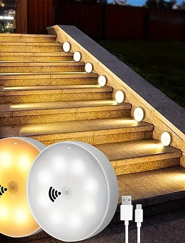  Zewnętrzne oświetlenie schodka z czujnikiem ruchu lampki nocne USB akumulator Zewnętrzne oświetlenie schodka led lampki nocne do korytarzy szafki szafy schody sypialnie kuchnie i dziedzińce 1/3 szt.